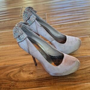 Society86 Embellished Riona Bejeweled Bow Taupe Heels